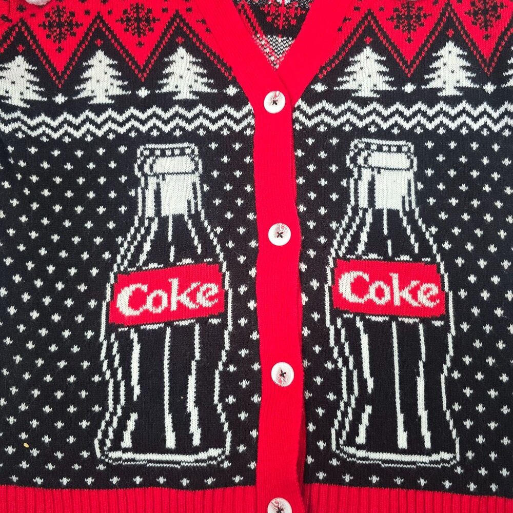 Coca-Cola Small Holiday Bear Christmas Sweater Cardigan Red/Black